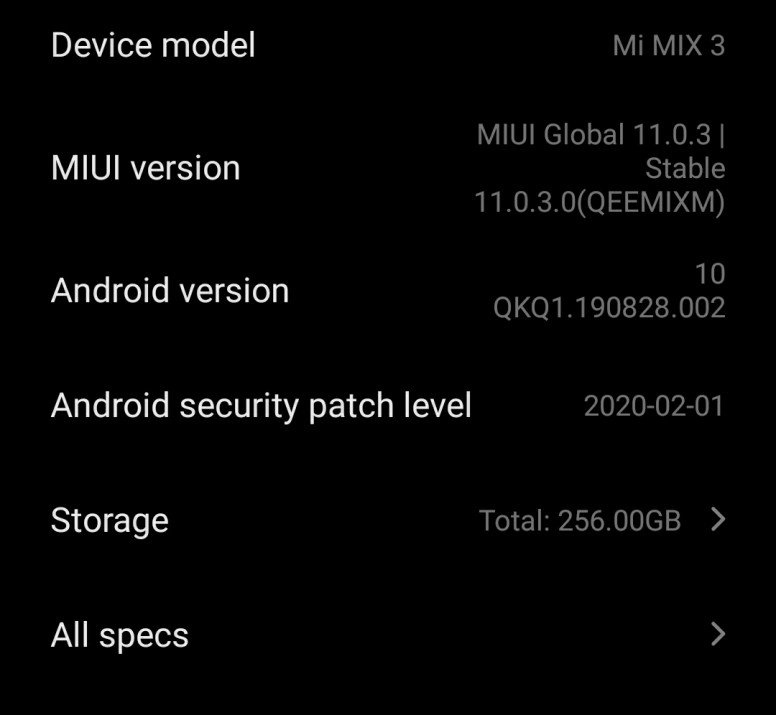 Mi Mix 3 Android 10