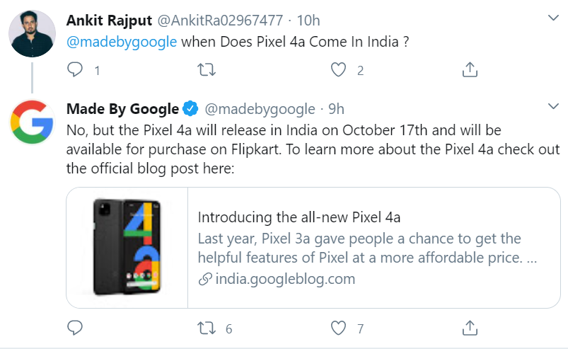 Erscheinungsdatum von Google Pixel 4a India