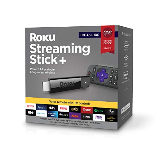 Roku Streaming Stick + | HD / 4K / HDR-Streaming-Gerät mit drahtloser Langstrecken- und Sprachfernbedienung mit TV-Steuerung